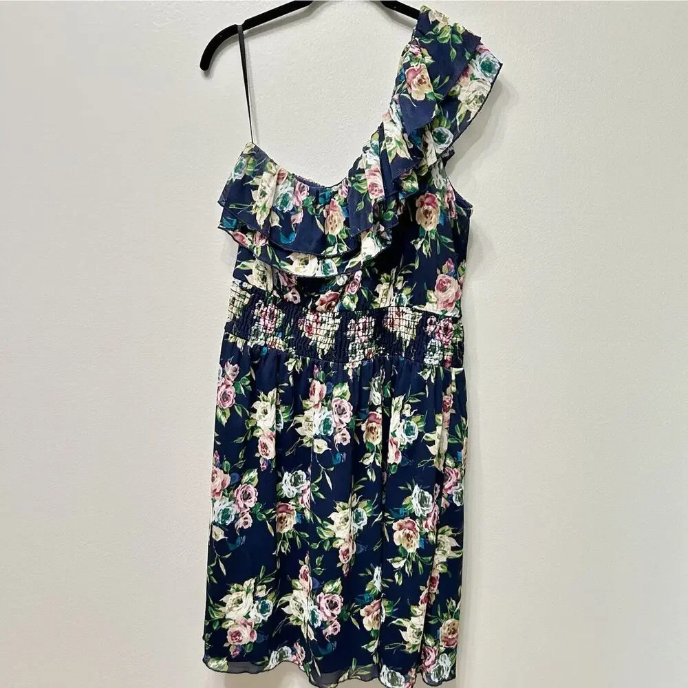 Torrid Dress Women's 1 1X Blue Knee Length One Shoulder Floral Beach Cottagecore